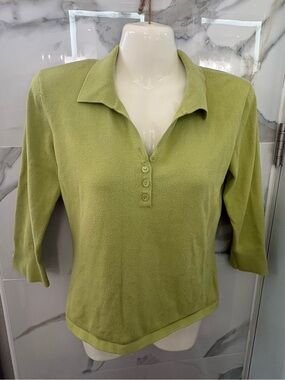Talbots Light Green Collared 3-Button Short Sleeve Top